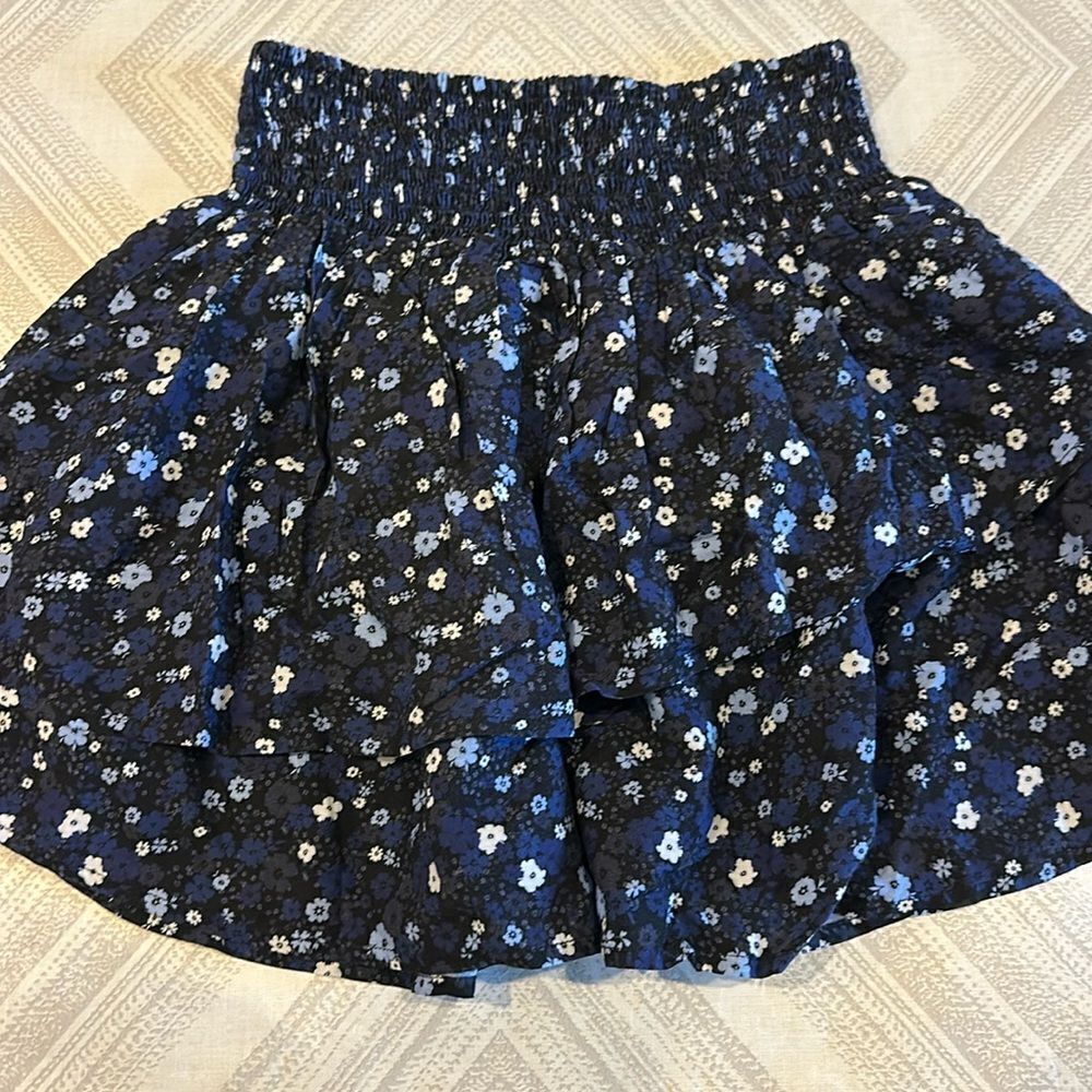 Ever After Girls Black with Floral Print Elastic Waistband Ruffle Skirt